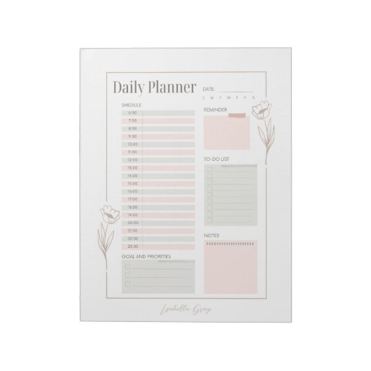 Pastel Floral Daily Planner Notizblock (Rotiert)