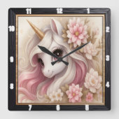 Pastel Floral Dreamy Unicorn Quadratische Wanduhr (Vorderseite)