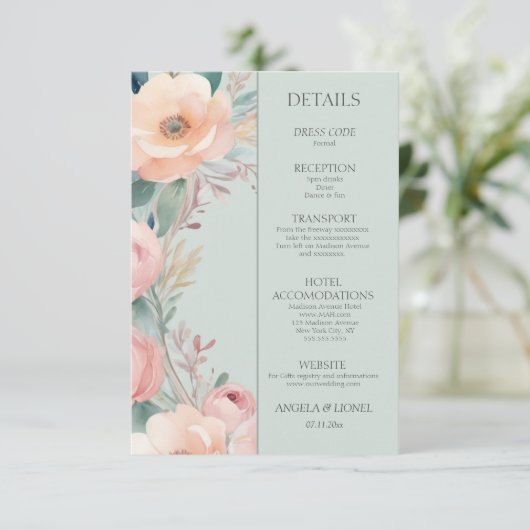 Pastel Floral Elegance Wedding Begleitkarte (Stehend Vorderseite)