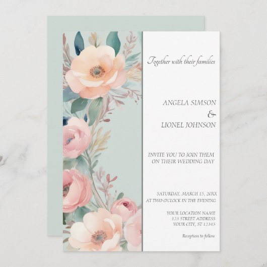 Pastel Floral Elegance Wedding Einladung Design (Vorne/Hinten)