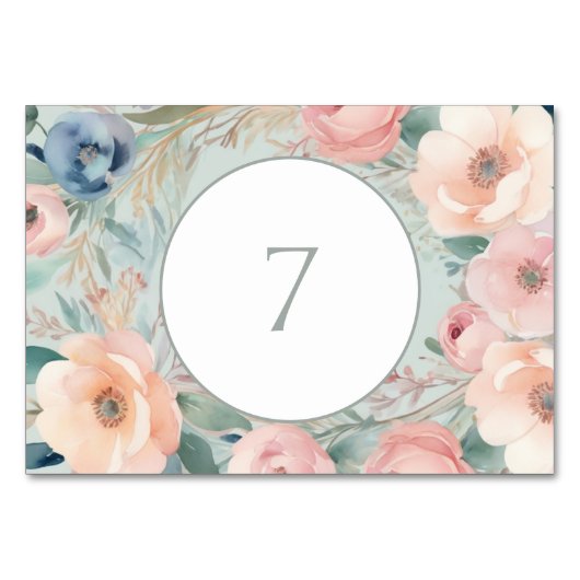 Pastel Floral Elegance Wedding Tischnummer (Vorderseite)