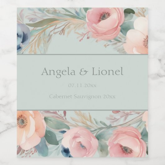Pastel Floral Elegance Wedding Weinetikett (Einzelnes Label)