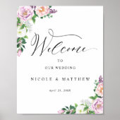 Pastel Floral Elegante Hochzeit Begrüßungszeichen Poster (Vorne)