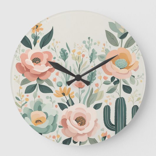 Pastel Floral Fiesta Große Wanduhr (Vorderseite)