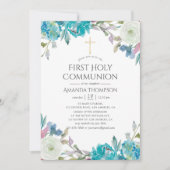 Pastel Floral First Holy Communion Einladung (Vorderseite)