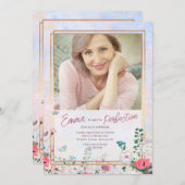 Pastel Floral Foto Geburtstag Einladung (Vorne/Hinten)