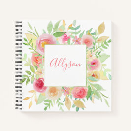Pastel Floral Frame Spiral Notebook Notizblock