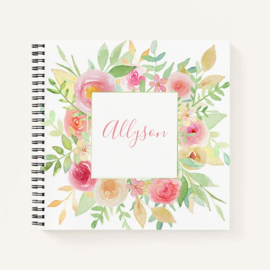Pastel Floral Frame Spiral Notebook Notizblock (Vorderseite)