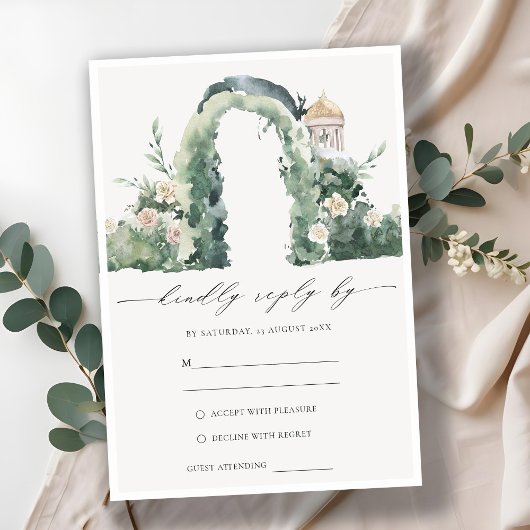 Pastel Floral Garden Arch Botanische Hochzeit RSVP Begleitkarte