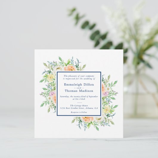 Pastel Floral Garden Wasserfarbenhochzeit Einladung (Stehend Vorderseite)