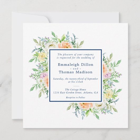 Pastel Floral Garden Wasserfarbenhochzeit Einladung (Vorderseite)