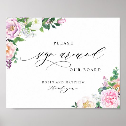 Pastel Floral Gäste "Sign Around" Tafel Unterschre Poster (Vorne)