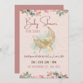 Pastel Floral Girl Babydusche arabisch \islamisch Einladung (Vorne/Hinten)