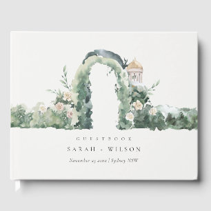 Pastel Floral Green Garden Arch Botanische Hochzei Gästebuch