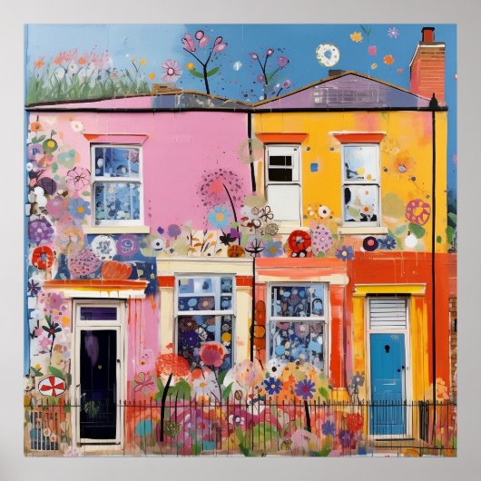 Pastel Floral Houses Poster (Vorne)