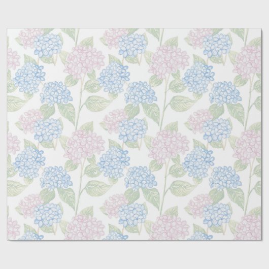 Pastel Floral Hydrangea Wrapping Paper Geschenkpapier (Flach)