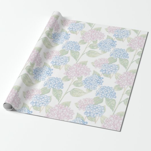 Pastel Floral Hydrangea Wrapping Paper Geschenkpapier (Ungerollt)