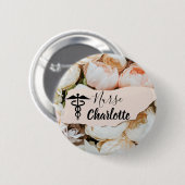 Pastel Floral Individuelle Name Nurse Button (Vorne & Hinten)