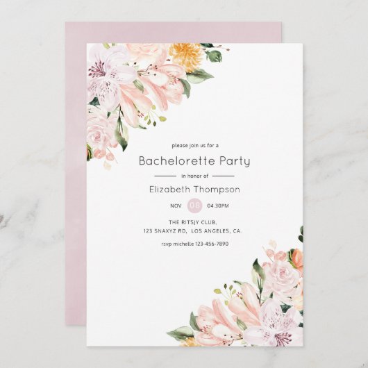 Pastel Floral Junggeselinnen-Abschied Einladung (Vorne/Hinten)