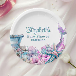 Pastel Floral Mermaid Schwanz Babydusche Pappteller
