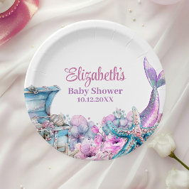 Pastel Floral Mermaid Schwanz Babydusche Pappteller
