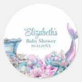 Pastel Floral Mermaid Schwanz Babydusche Runder Aufkleber (Vorderseite)