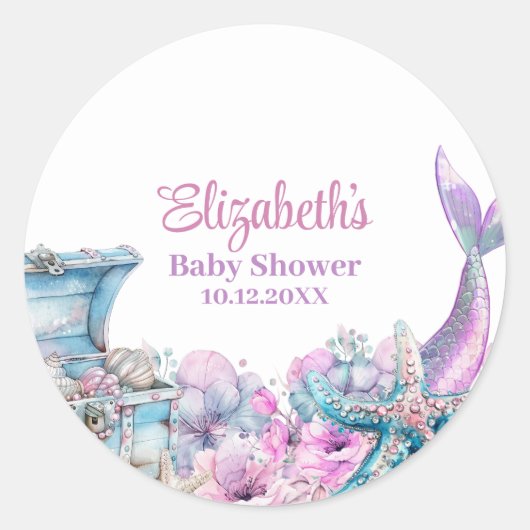 Pastel Floral Mermaid Schwanz Babydusche Runder Aufkleber (Vorderseite)
