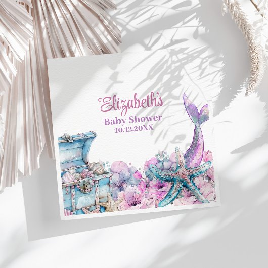 Pastel Floral Mermaid Schwanz Babydusche Serviette