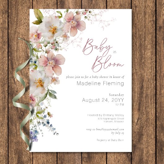 Pastel Floral Modern Baby in Bloom Baby Dusche Einladung