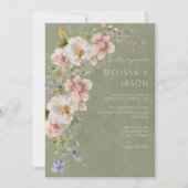Pastel Floral Modern Green Wedding Einladung (Vorderseite)