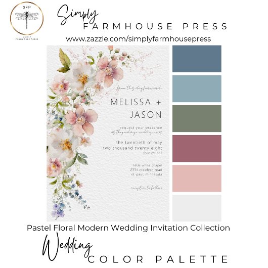 Pastel Floral Moderne Hochzeit Einladung