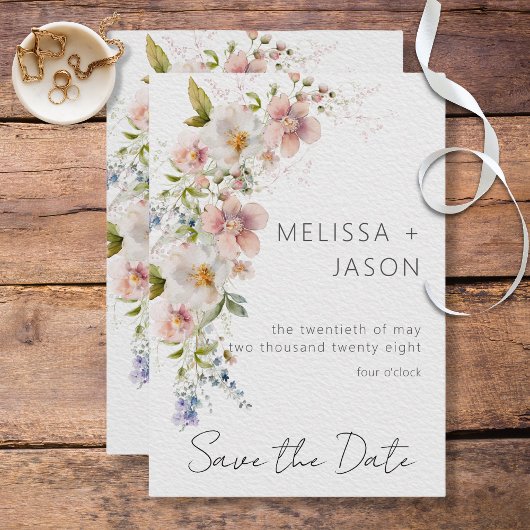 Pastel Floral Moderne Hochzeit Save The Date