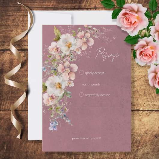Pastel Floral Moderne rosa Hochzeit RSVP Karte