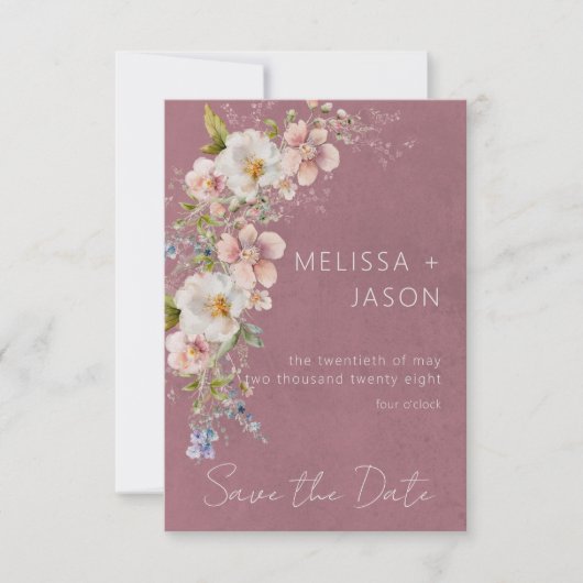 Pastel Floral Moderne rosa Hochzeit Save The Date (Vorderseite)