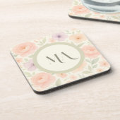 Pastel Floral Monogram Hartplastischer Untersetzer (Linke Seite)