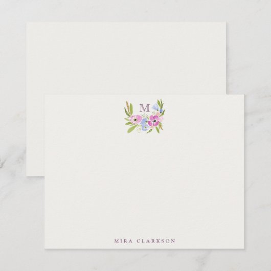 Pastel Floral Monogram Note Card Einladung (Vorne/Hinten)