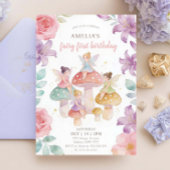 Pastel Floral Mushroom Fairy First 1st Birthday Einladung