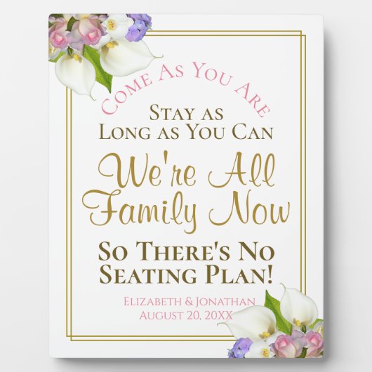 Pastel Floral No Seating Plan Hochzeit Zeichen Fotoplatte (Vorderseite)