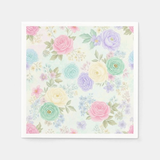 Pastel Floral Paper Party Napkins Serviette (Vorderseite)