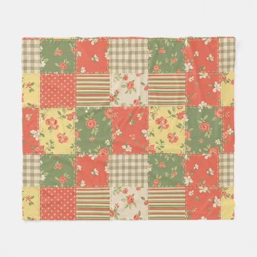 Pastel Floral Patchwork Picnic Pattern (2) Fleecedecke (Vorderseite (Horizontal))