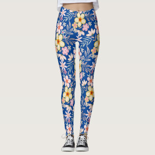 Pastel Floral pattern C03.bw Blue BG Leggings