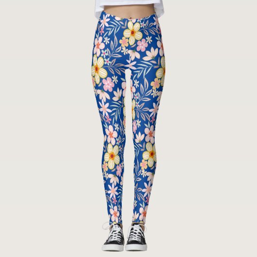 Pastel Floral pattern C03.bw Blue BG Leggings (Vorderseite)