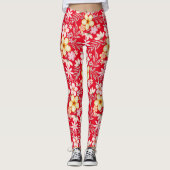 Pastel Floral pattern C03.bw Red BG Leggings (Vorderseite)