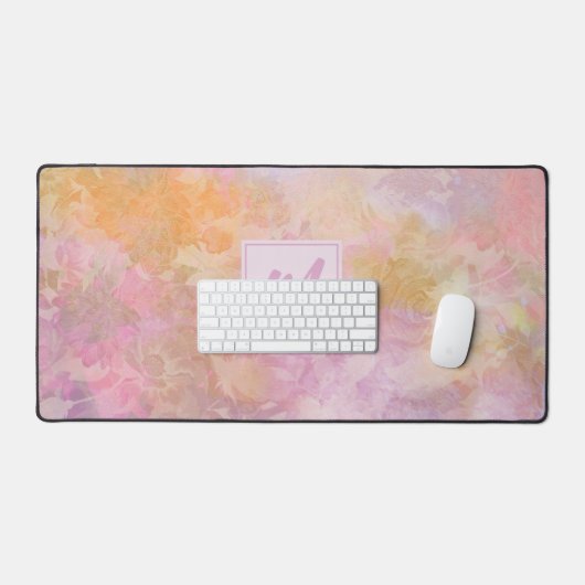 Pastel Floral Pattern Chic Script Monogram Schreibtischunterlage (Tastatur & Maus)