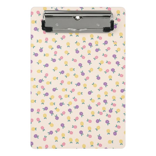 Pastel Floral Pattern – Cute Yellow, Pink & Purple Mini Klemmbrett (Vorderseite)