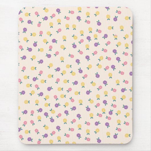Pastel Floral Pattern – Cute Yellow, Pink & Purple Mousepad (Vorne)