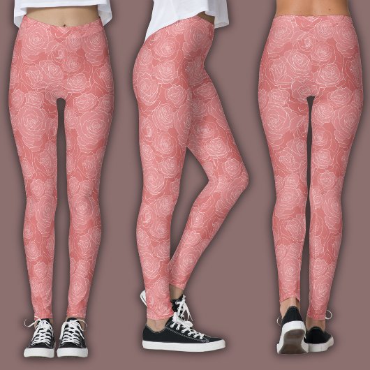 Pastel Floral Pattern | Soft Rose Line Art  Leggings