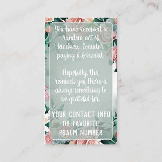 Pastel Floral Pay it Forward Random Act Kindness Visitenkarte (Rückseite)