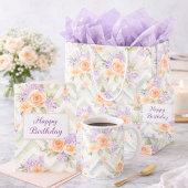 Pastel Floral Peach Lavender Sage Chevron Birthday Große Geschenktüte