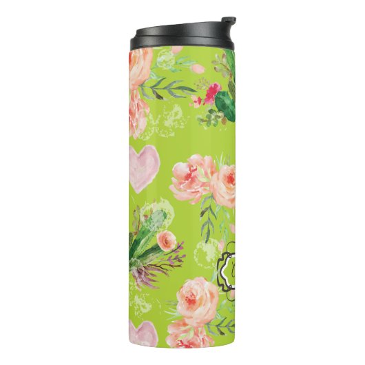 Pastel Floral Personalisiert Cactus Thermosbecher (Nach links gedreht)